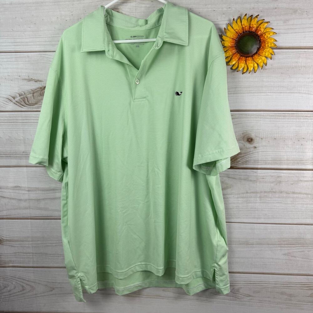 Vineyard Vines Men's Green Stripe Polo Shirt 2XB The Go Sankaty Performance Golf